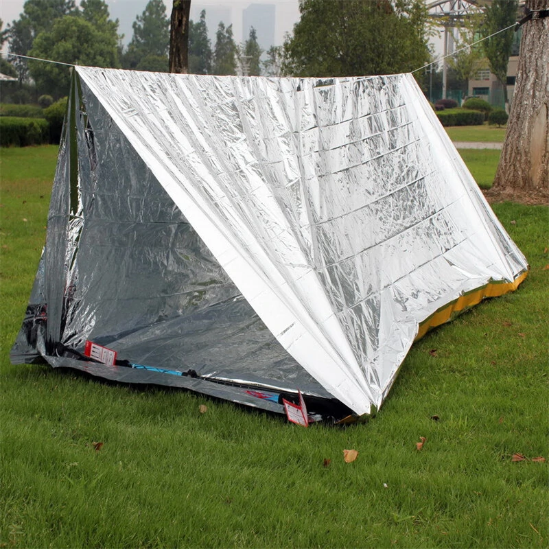 (image for) Camping Sun Protection Space Blanket Foldable EmergencyTent Survival Insulation Blanket Sleeping Bag, Lightweight Waterproof Hiking Camping Shelter For Outdoor Adventure